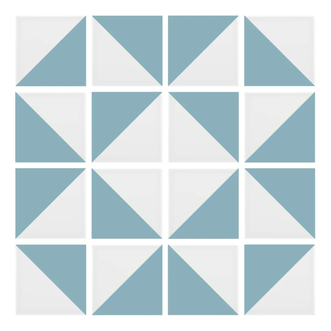 Patrón 3 de colocación de Azulejo Trigone Blanco 10x10 Azul Bebé Brillo