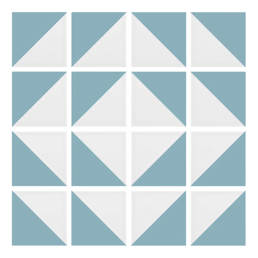 Patrón 7 de colocación de Azulejo Trigone Blanco 10x10 Azul Bebé Brillo