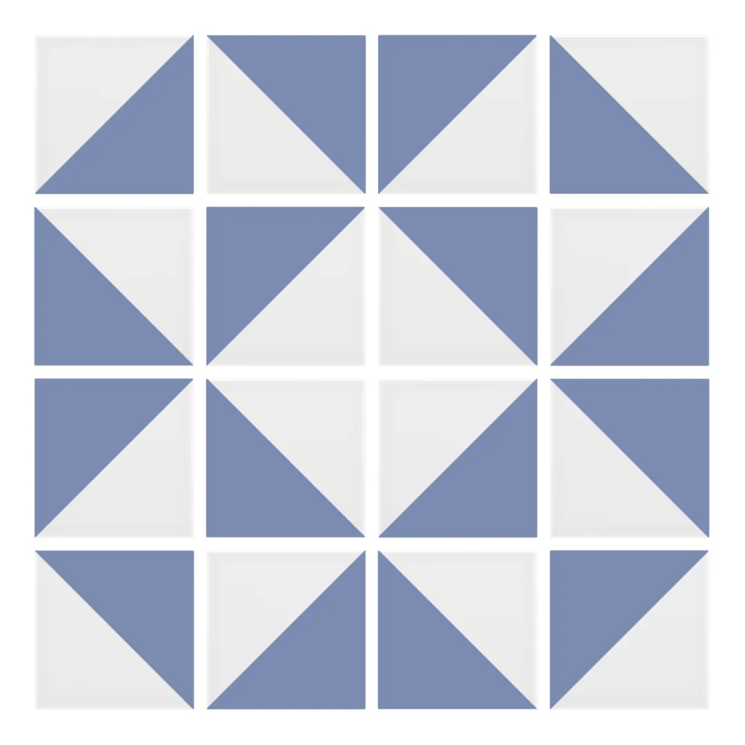 Patrón 3 de colocación de Azulejo Trigone Blanco 10x10 Azul Cielo Mate