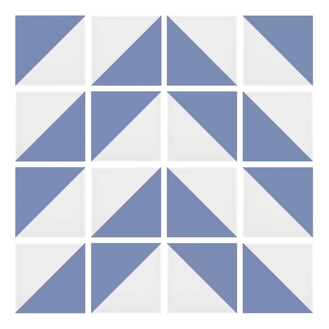 Patrón 4 de colocación de Azulejo Trigone Blanco 10x10 Azul Cielo Mate