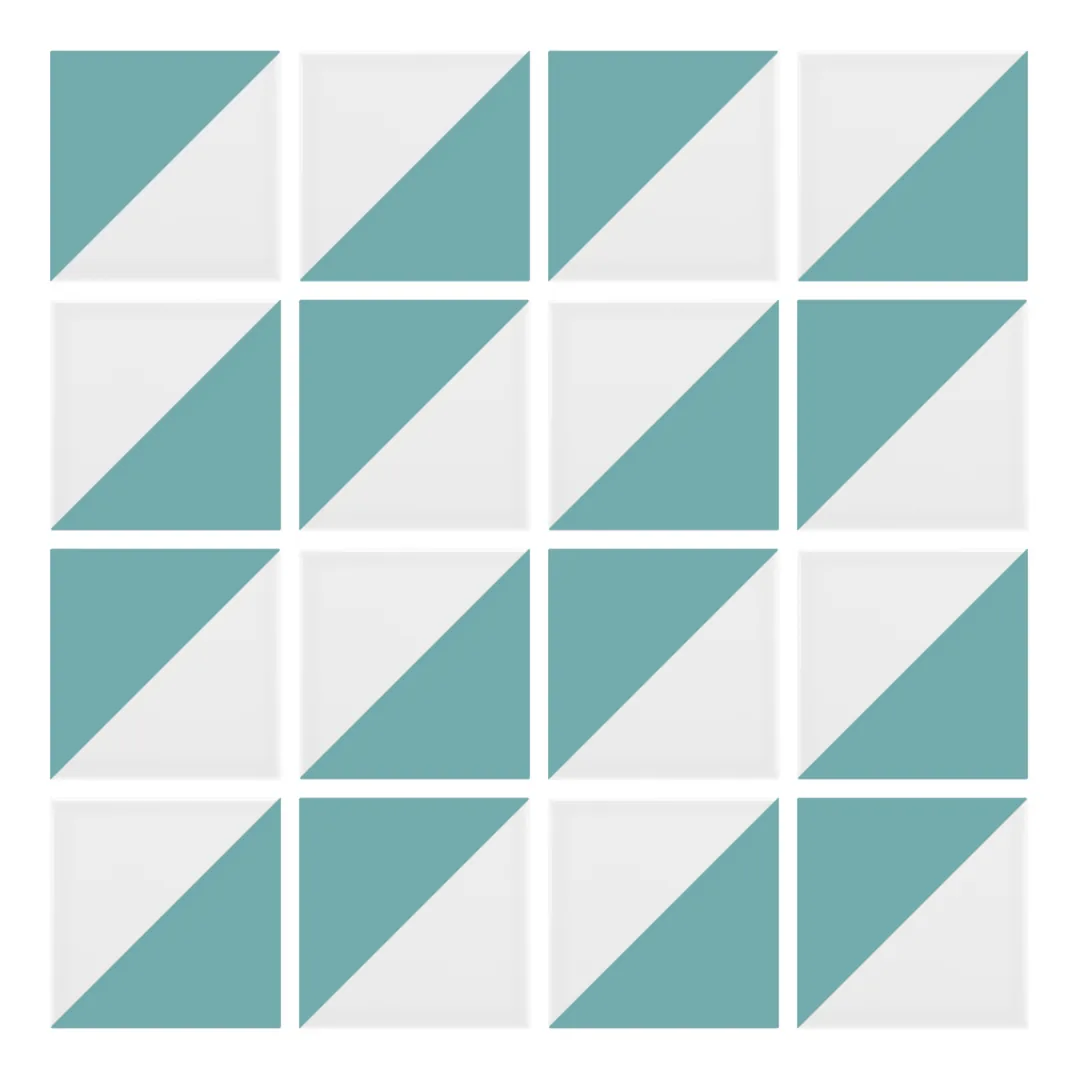 Patrón 2 de colocación de Azulejo Trigone Blanco 10x10 Azul Océano Brillo