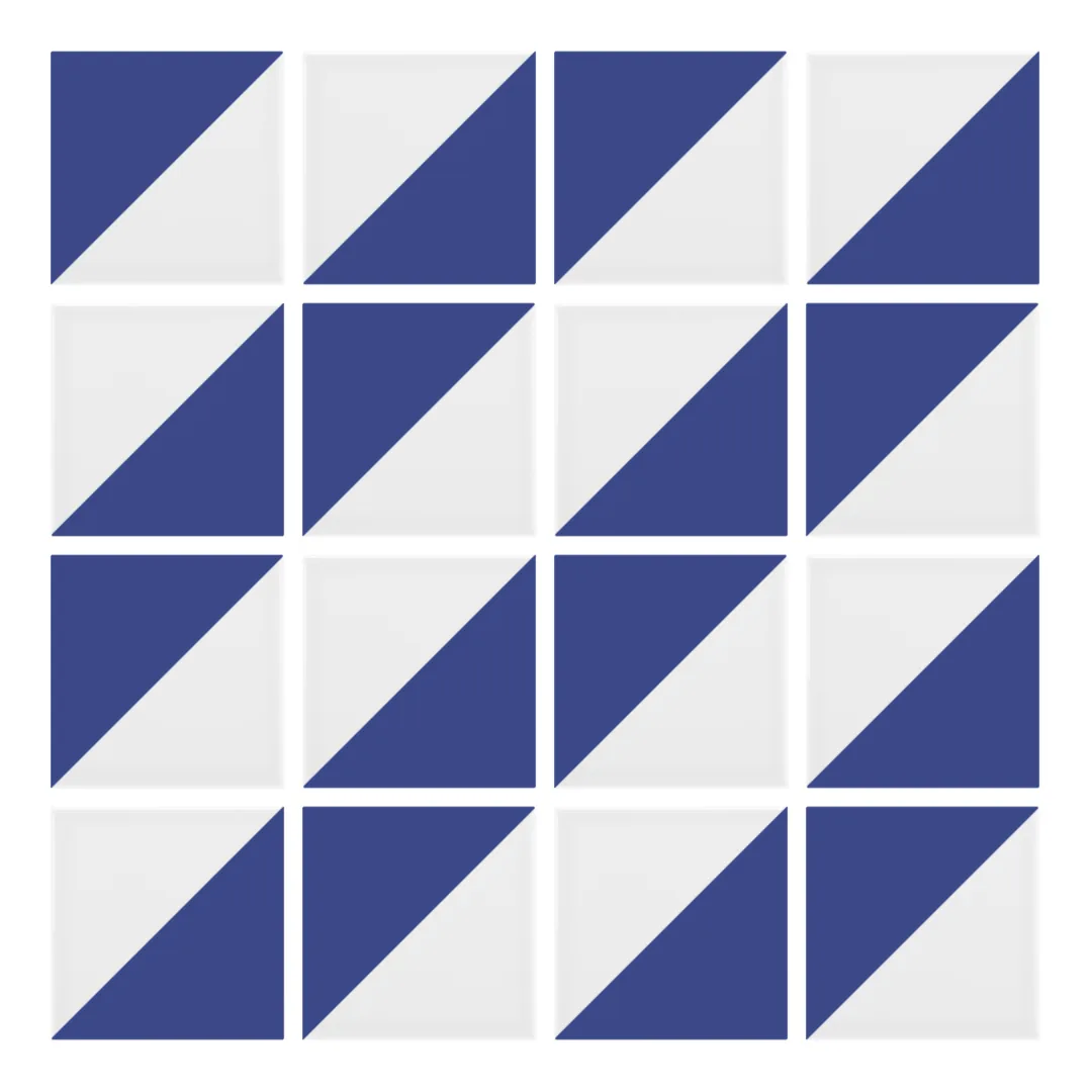 Patrón 2 de colocación de Azulejo Trigone Blanco 10x10 Azul Oscuro Brillo