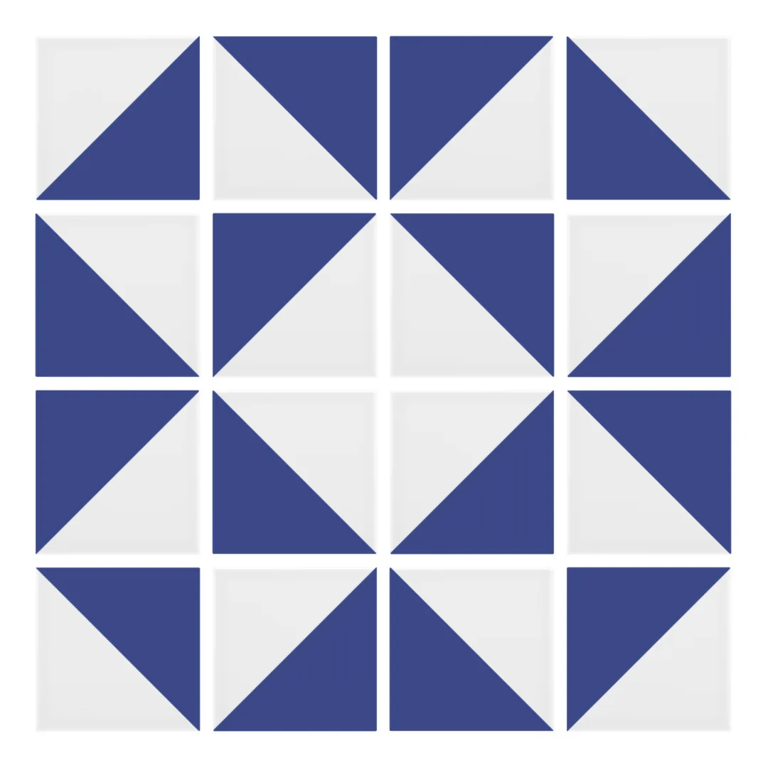 Patrón 3 de colocación de Azulejo Trigone Blanco 10x10 Azul Oscuro Brillo