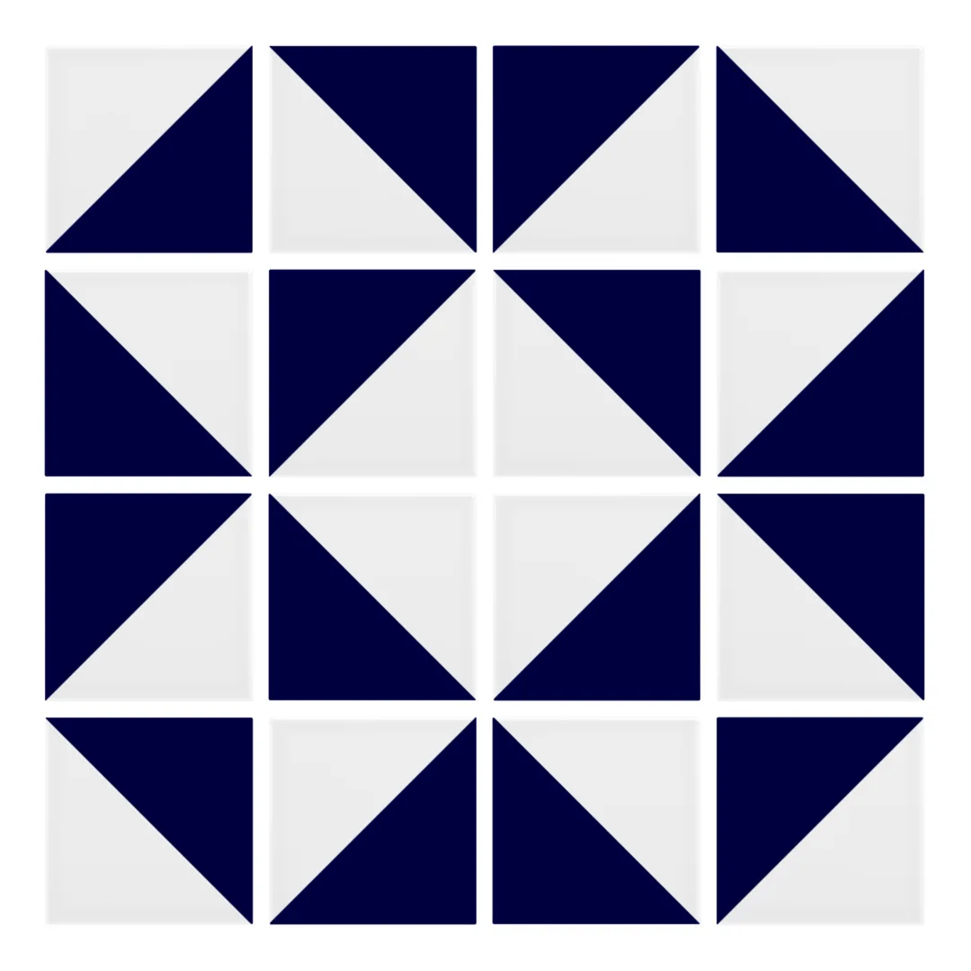 Patrón 3 de colocación de Azulejo Trigone Blanco 10x10 Azul Victoriano Brillo