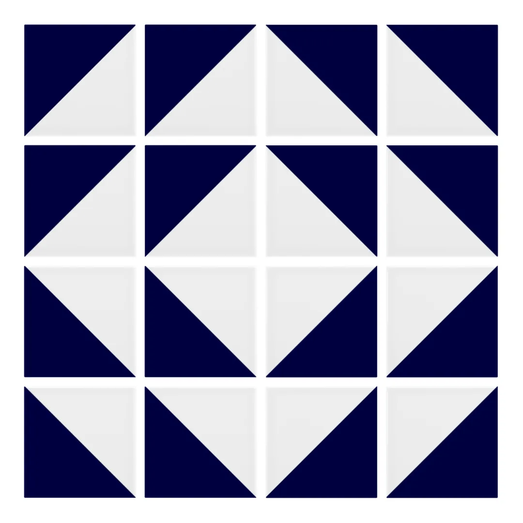 Patrón 7 de colocación de Azulejo Trigone Blanco 10x10 Azul Victoriano Brillo