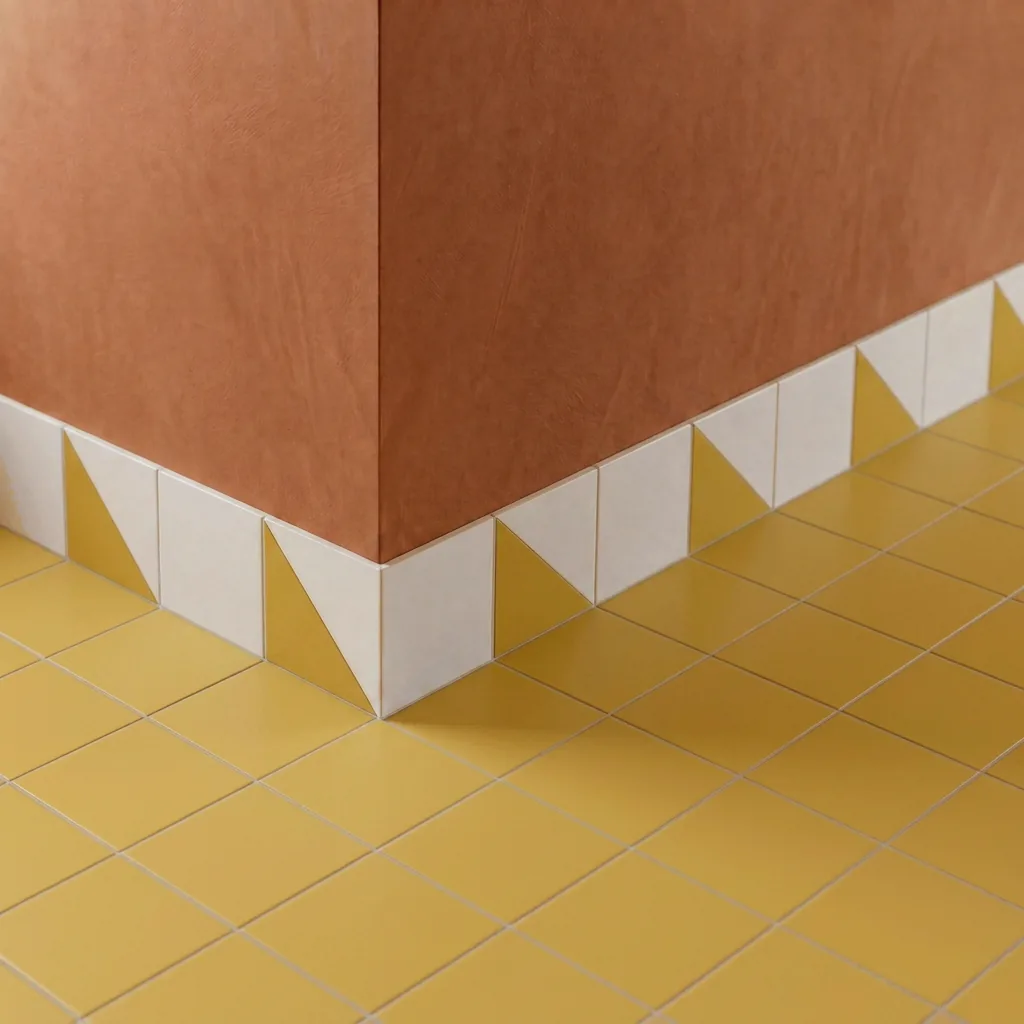 Azulejo Trigone Blanco 10x10 Beige Brillo colocado como cenefa en un suelo