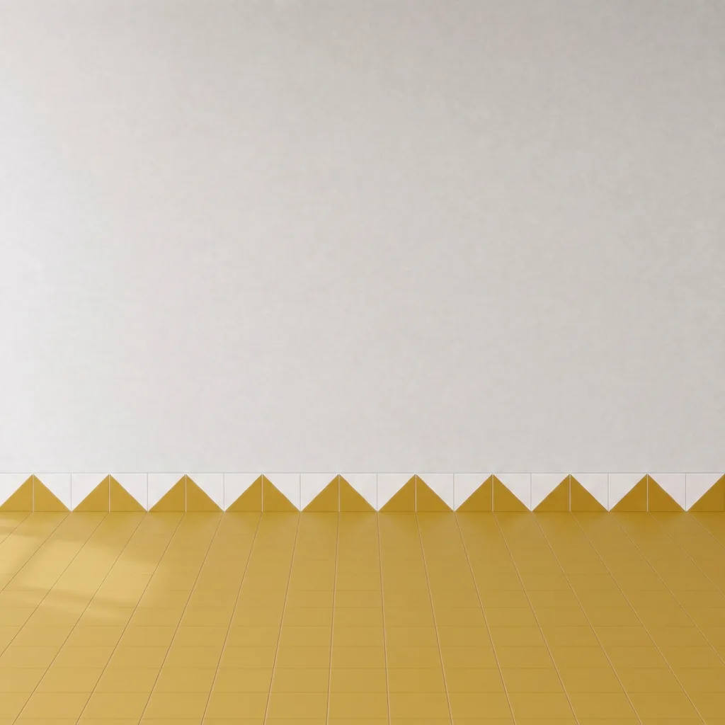 Azulejo Trigone Blanco 10x10 Beige Brillo formando una banda decorativa en una pared
