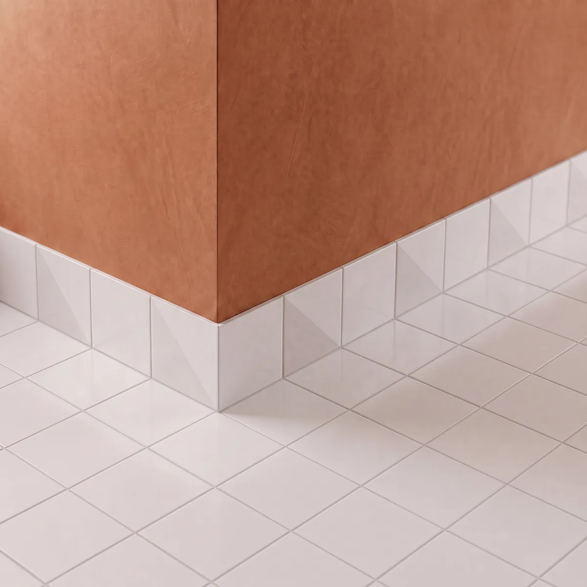 Azulejo Trigone Blanco 10x10 Blanco Brillo colocado como cenefa en un suelo