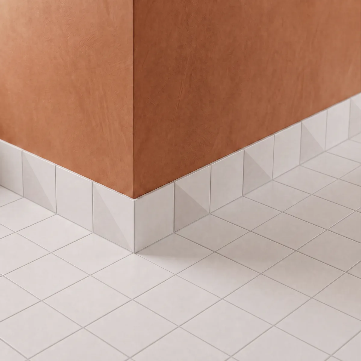 Azulejo Trigone Blanco 10x10 Blanco Mate colocado como cenefa en un suelo