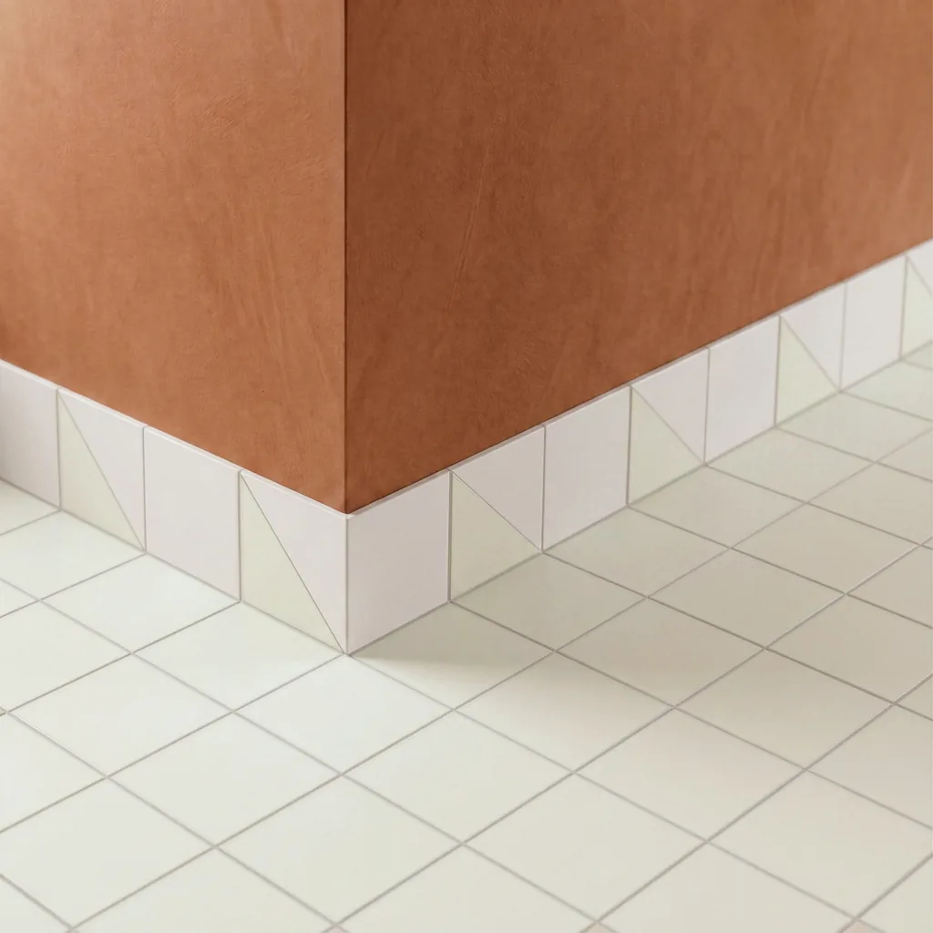 Azulejo Trigone Blanco 10x10 Crema Brillo colocado como cenefa en un suelo