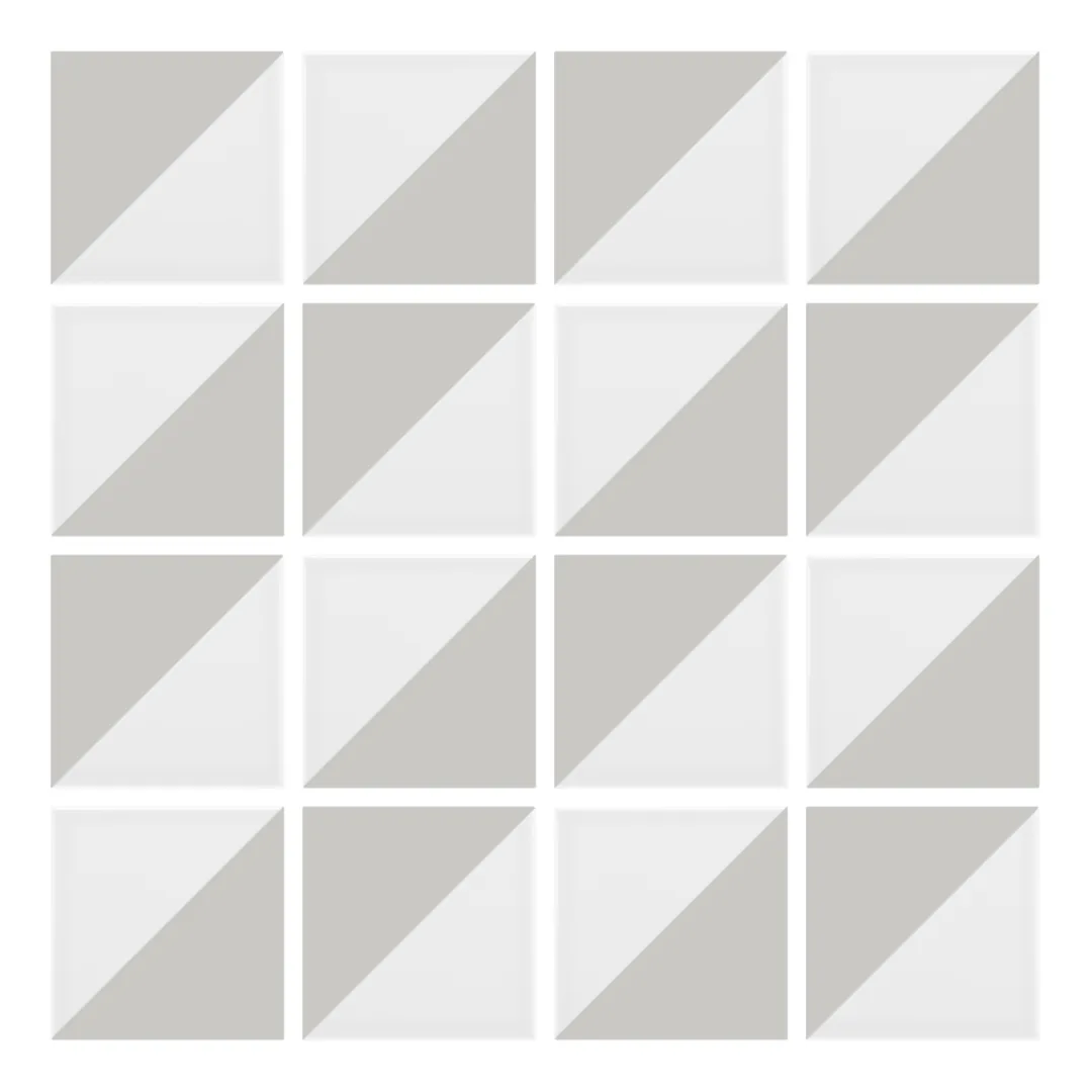 Patrón 2 de colocación de Azulejo Trigone Blanco 10x10 Gris Ceniza Mate