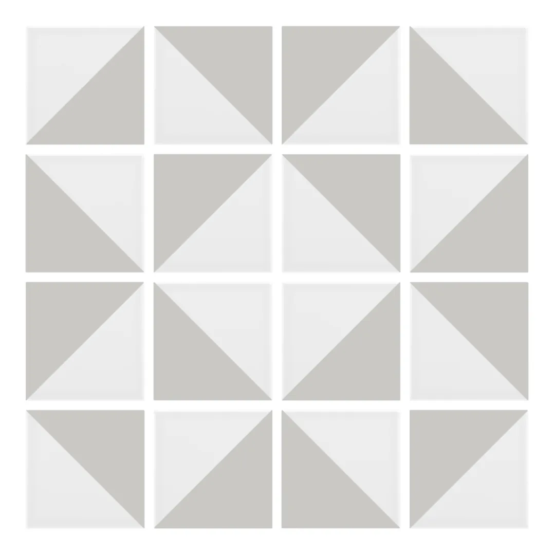 Patrón 3 de colocación de Azulejo Trigone Blanco 10x10 Gris Ceniza Mate