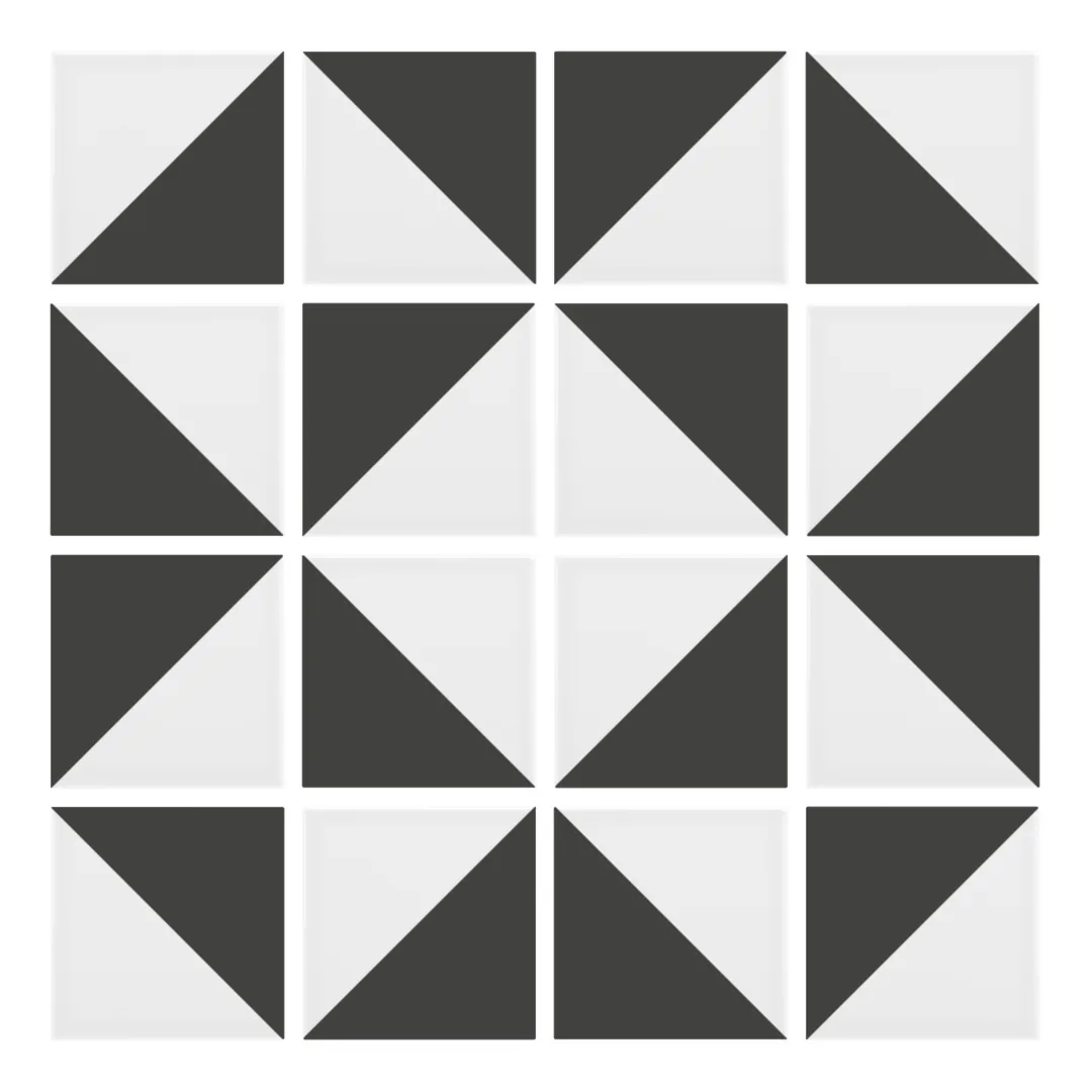 Patrón 3 de colocación de Azulejo Trigone Blanco 10x10 Gris Grafito Mate