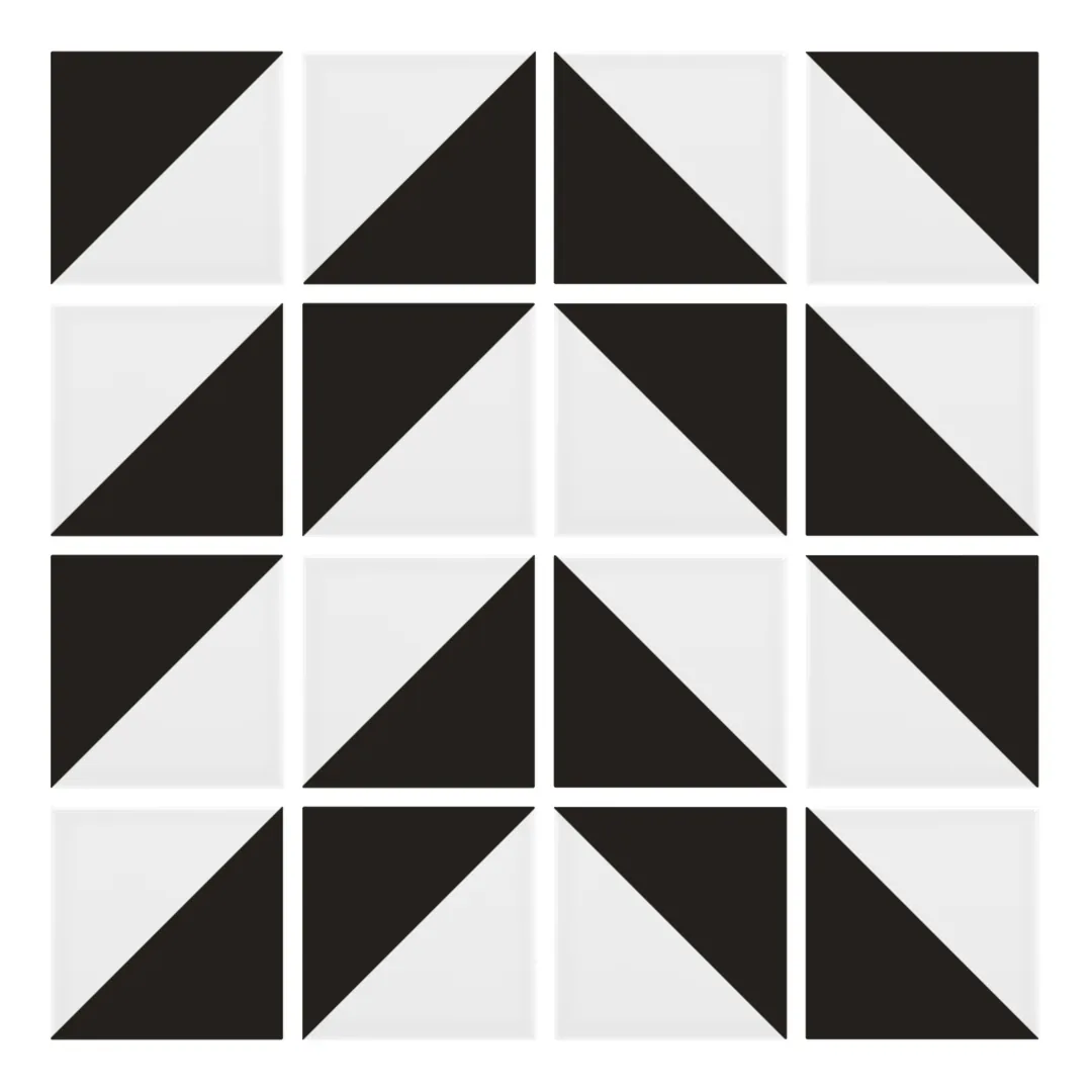 Patrón 4 de colocación de Azulejo Trigone Blanco 10x10 Gris Oscuro Brillo