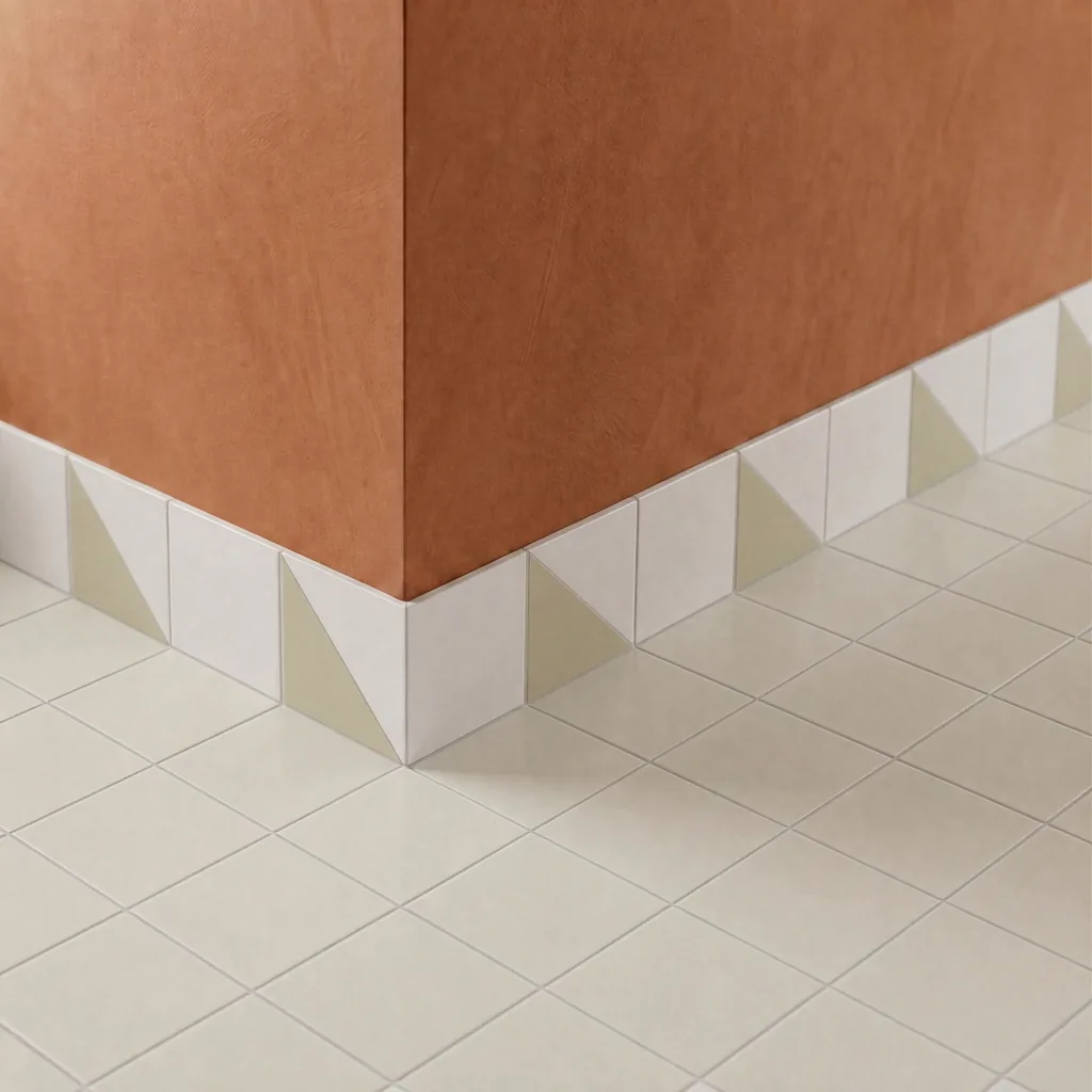 Azulejo Trigone Blanco 10x10 Hueso Mate colocado como cenefa en un suelo