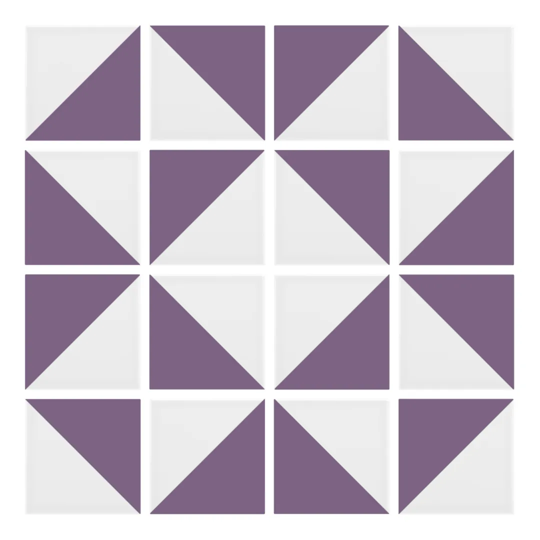 Patrón 3 de colocación de Azulejo Trigone Blanco 10x10 Lila Brillo