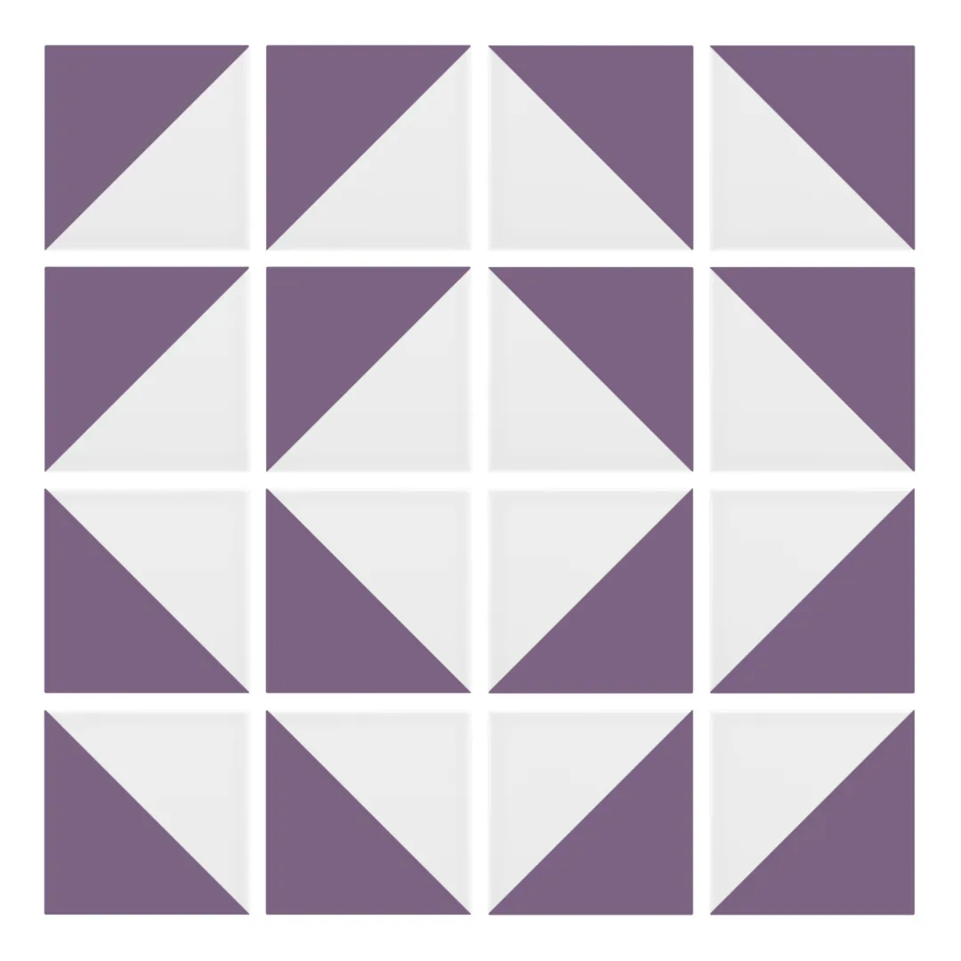 Patrón 7 de colocación de Azulejo Trigone Blanco 10x10 Lila Brillo