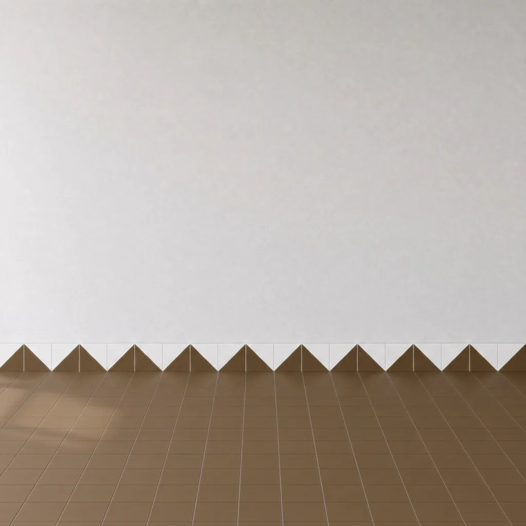 Azulejo Trigone Blanco 10x10 Marrón Caramelo Mate formando una banda decorativa en una pared