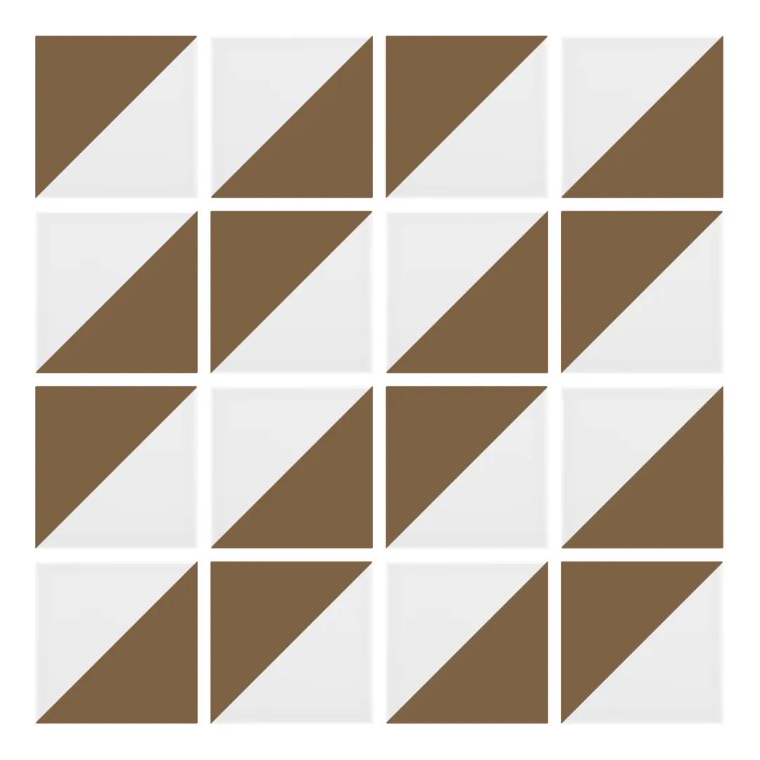 Patrón 2 de colocación de Azulejo Trigone Blanco 10x10 Marrón Caramelo Mate