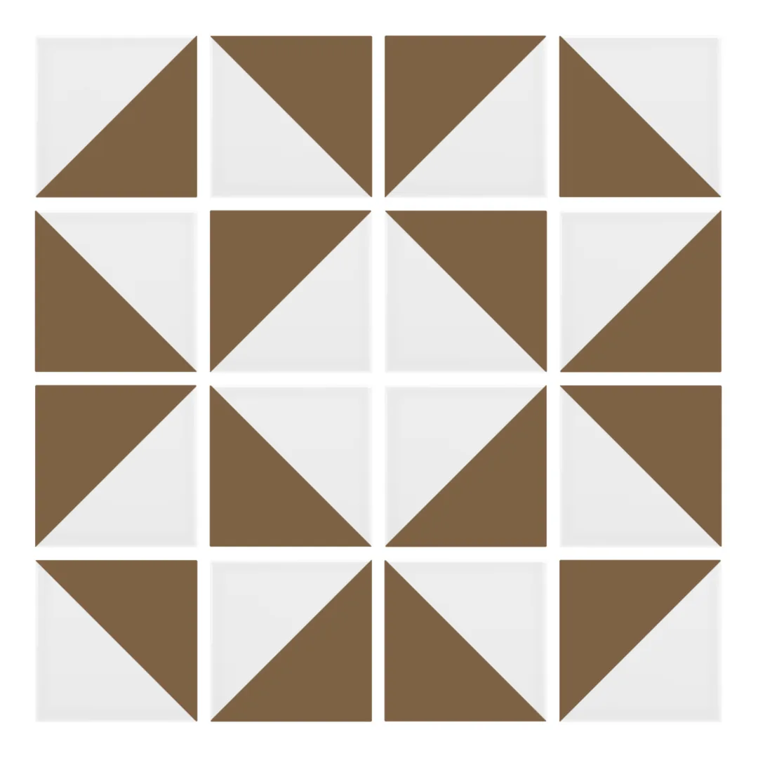 Patrón 3 de colocación de Azulejo Trigone Blanco 10x10 Marrón Caramelo Mate
