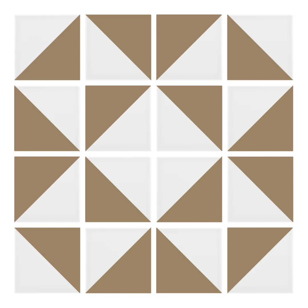 Patrón 3 de colocación de Azulejo Trigone Blanco 10x10 Marrón Champiñón Brillo
