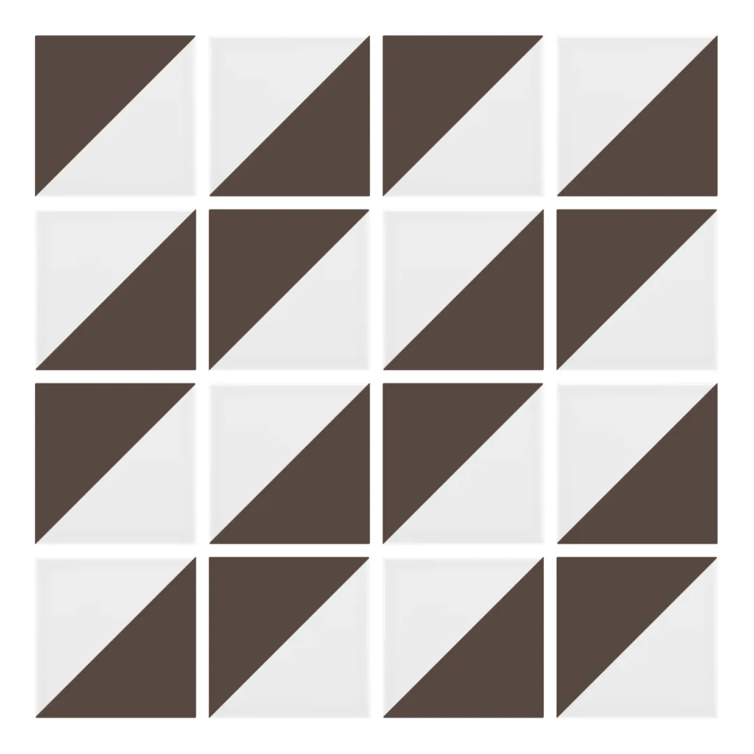 Patrón 2 de colocación de Azulejo Trigone Blanco 10x10 Marrón Chocolate Mate