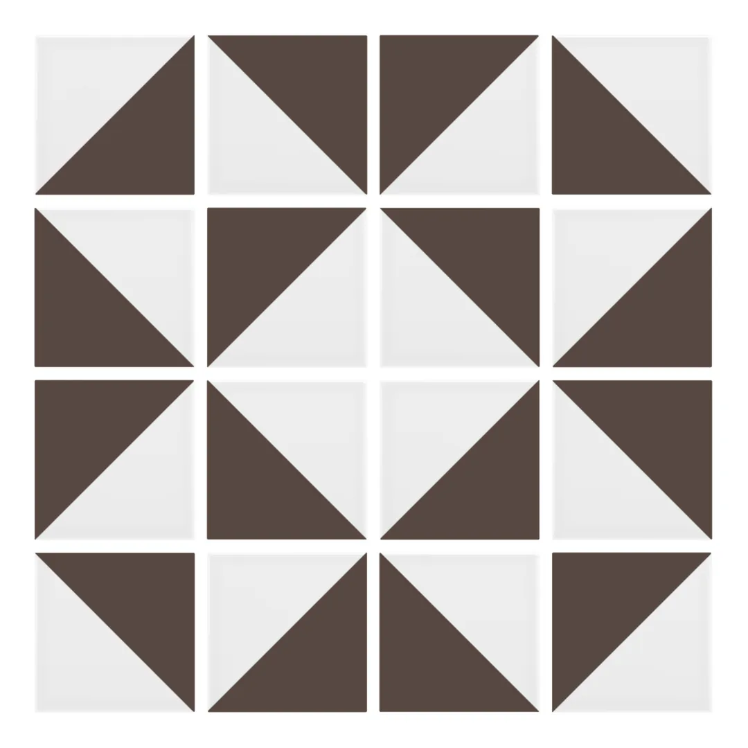 Patrón 3 de colocación de Azulejo Trigone Blanco 10x10 Marrón Chocolate Mate