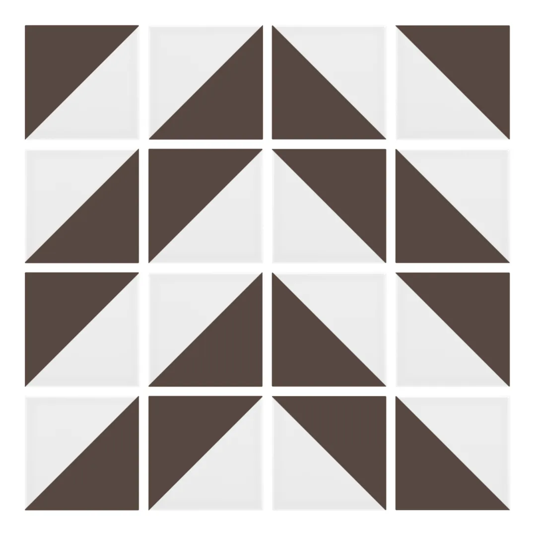 Patrón 4 de colocación de Azulejo Trigone Blanco 10x10 Marrón Chocolate Mate