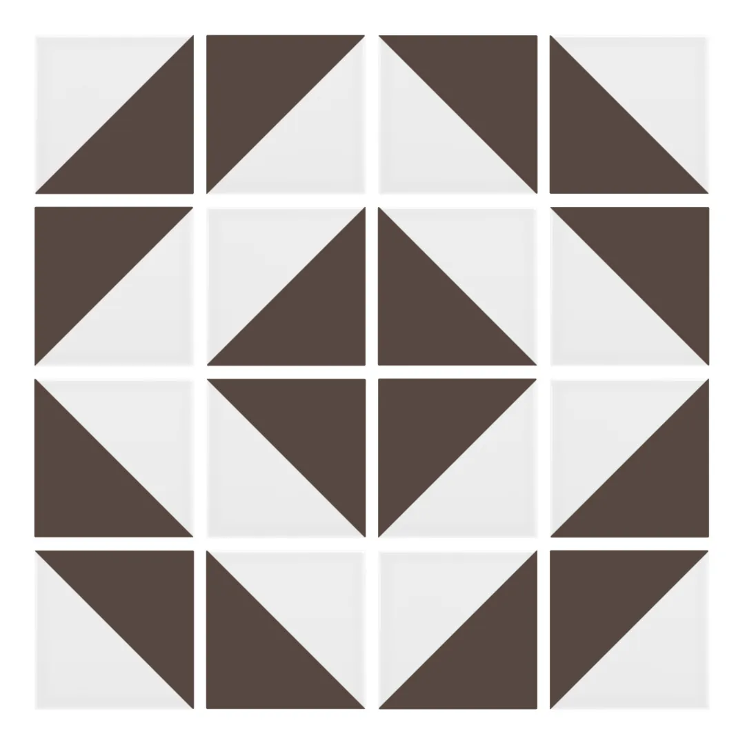 Patrón 5 de colocación de Azulejo Trigone Blanco 10x10 Marrón Chocolate Mate