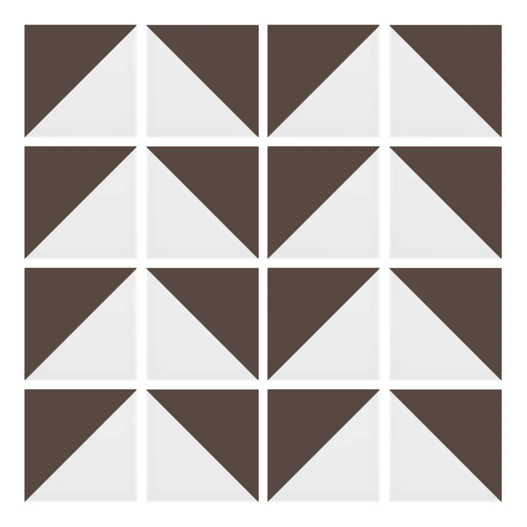 Patrón 6 de colocación de Azulejo Trigone Blanco 10x10 Marrón Chocolate Mate