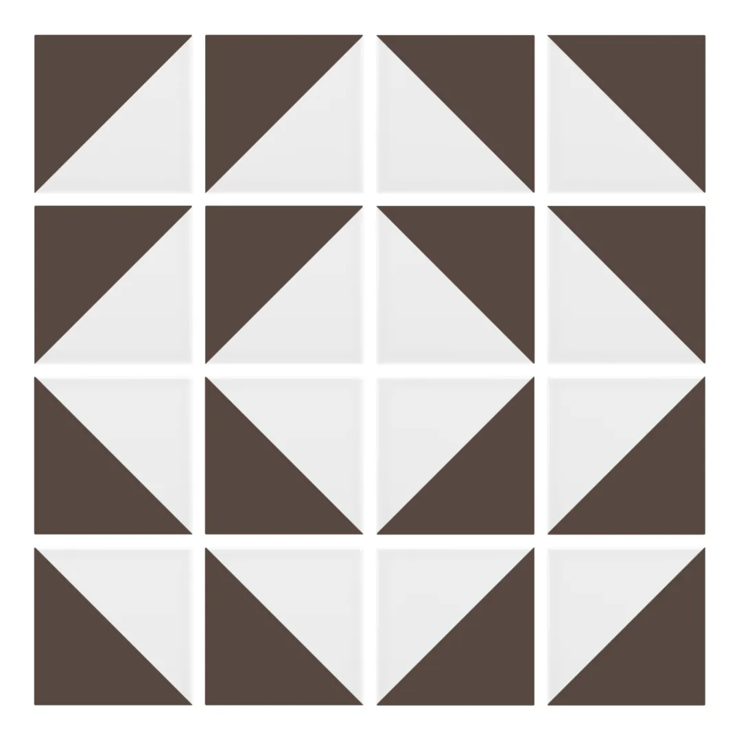 Patrón 7 de colocación de Azulejo Trigone Blanco 10x10 Marrón Chocolate Mate