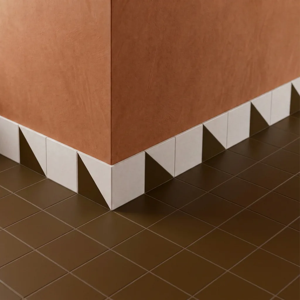 Azulejo Trigone Blanco 10x10 Marrón Mocca Brillo colocado como cenefa en un suelo