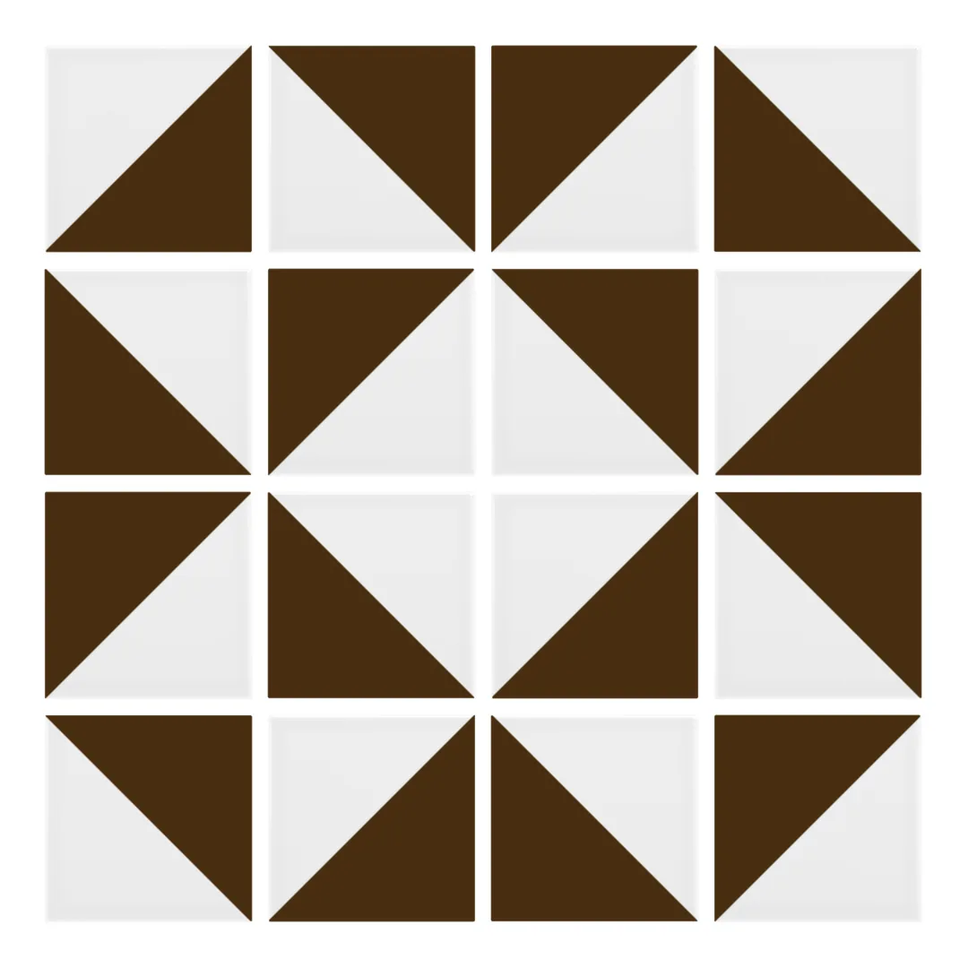 Patrón 3 de colocación de Azulejo Trigone Blanco 10x10 Marrón Mocca Brillo