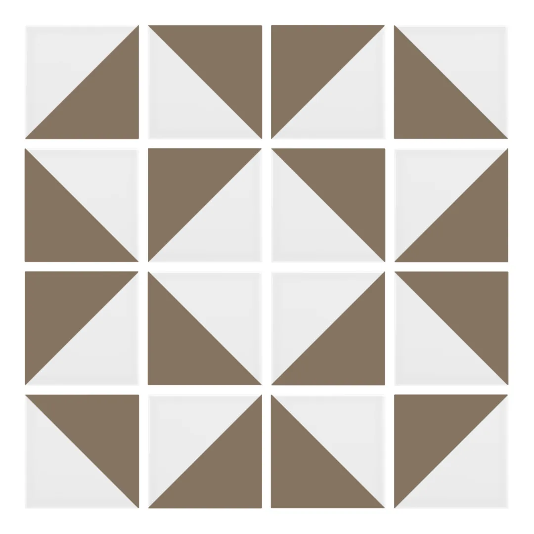 Patrón 3 de colocación de Azulejo Trigone Blanco 10x10 Marrón Piedra Mate