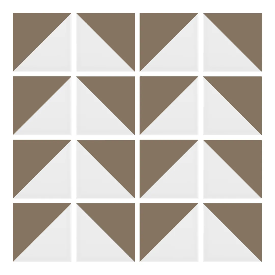 Patrón 6 de colocación de Azulejo Trigone Blanco 10x10 Marrón Piedra Mate