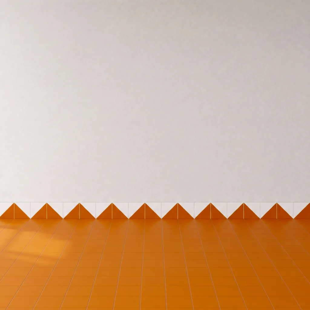 Azulejo Trigone Blanco 10x10 Naranja Brillo formando una banda decorativa en una pared