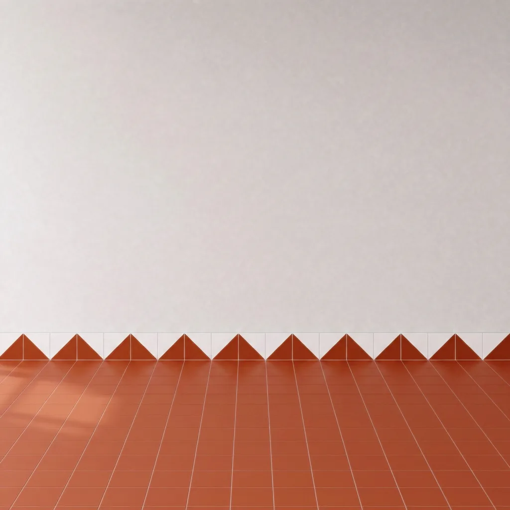 Azulejo Trigone Blanco 10x10 Naranja Coral Mate formando una banda decorativa en una pared