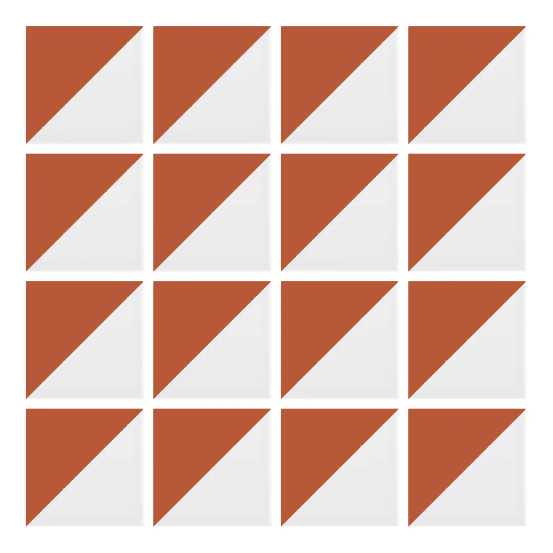Patrón 1 de colocación de Azulejo Trigone Blanco 10x10 Naranja Coral Mate