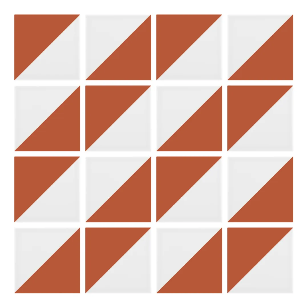 Patrón 2 de colocación de Azulejo Trigone Blanco 10x10 Naranja Coral Mate