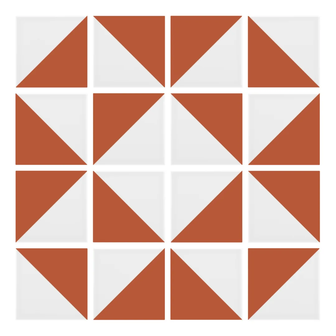 Patrón 3 de colocación de Azulejo Trigone Blanco 10x10 Naranja Coral Mate
