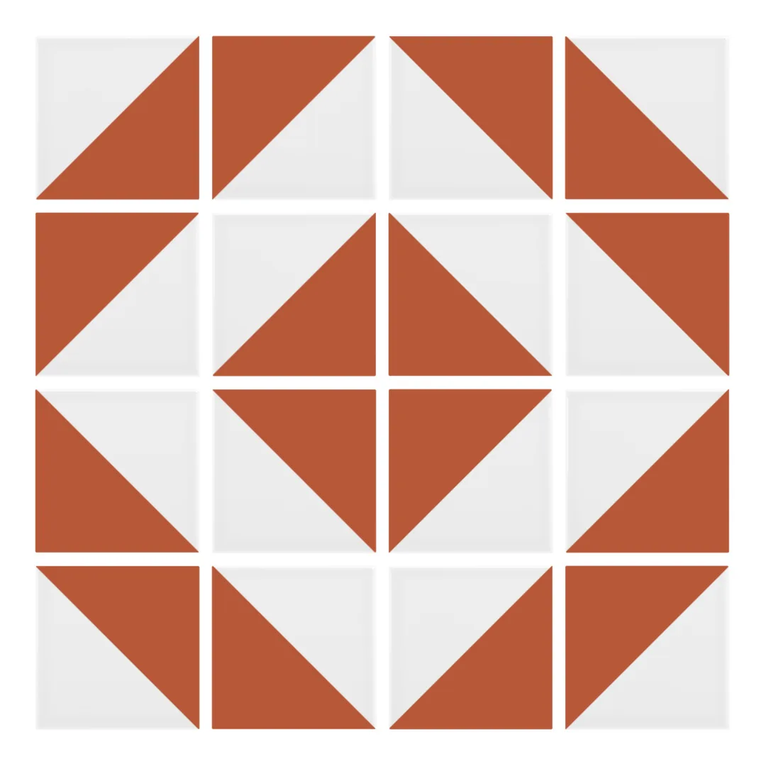 Patrón 5 de colocación de Azulejo Trigone Blanco 10x10 Naranja Coral Mate