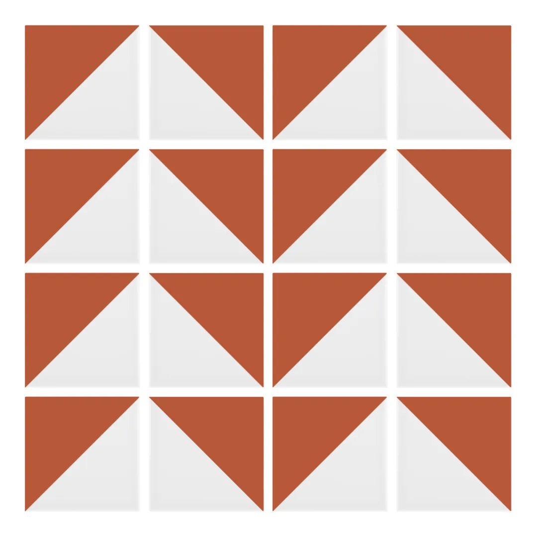 Patrón 6 de colocación de Azulejo Trigone Blanco 10x10 Naranja Coral Mate