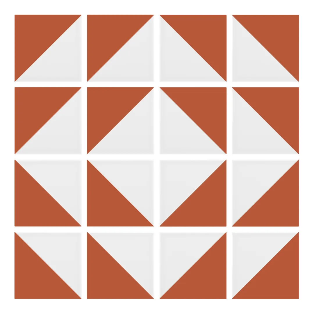 Patrón 7 de colocación de Azulejo Trigone Blanco 10x10 Naranja Coral Mate