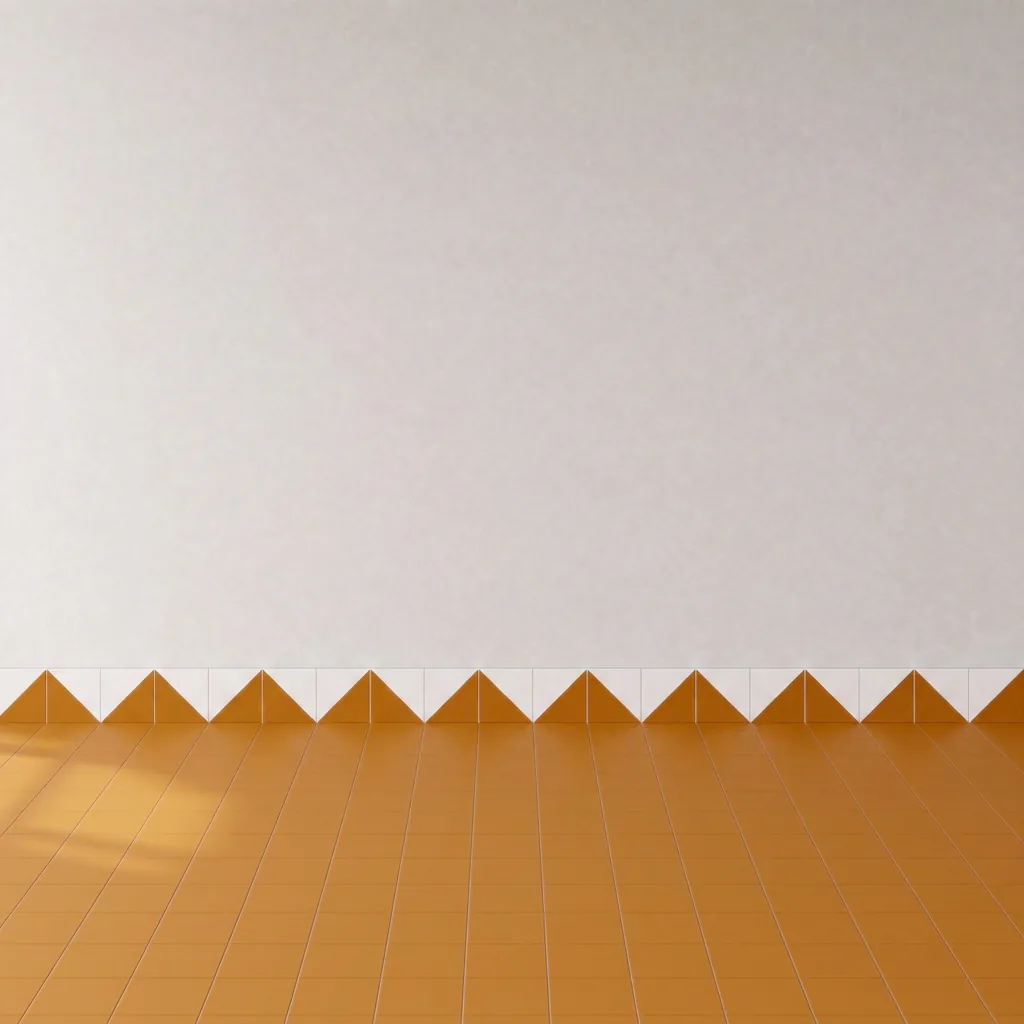 Azulejo Trigone Blanco 10x10 Naranja Mango Mate formando una banda decorativa en una pared