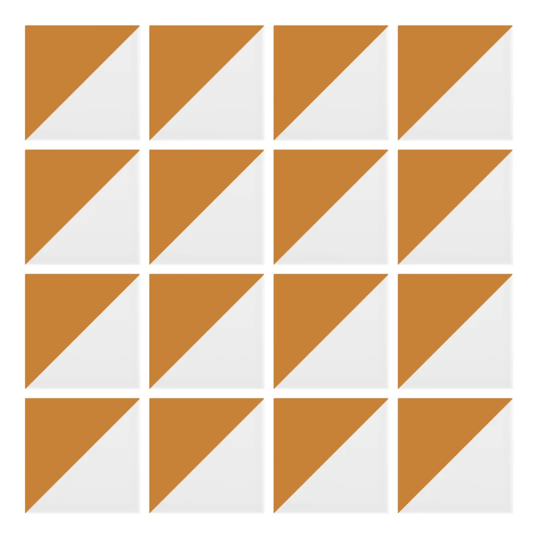Patrón 1 de colocación de Azulejo Trigone Blanco 10x10 Naranja Mango Mate