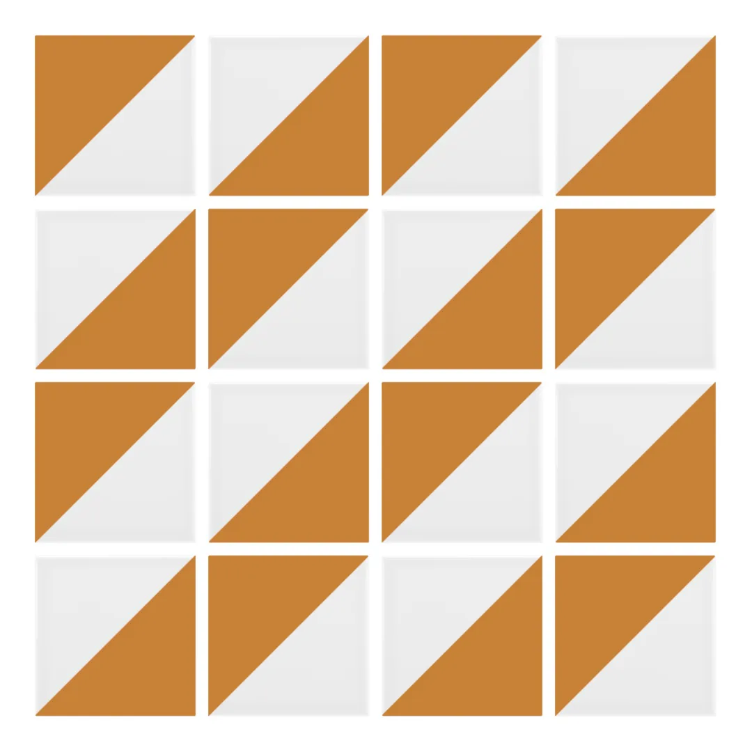 Patrón 2 de colocación de Azulejo Trigone Blanco 10x10 Naranja Mango Mate