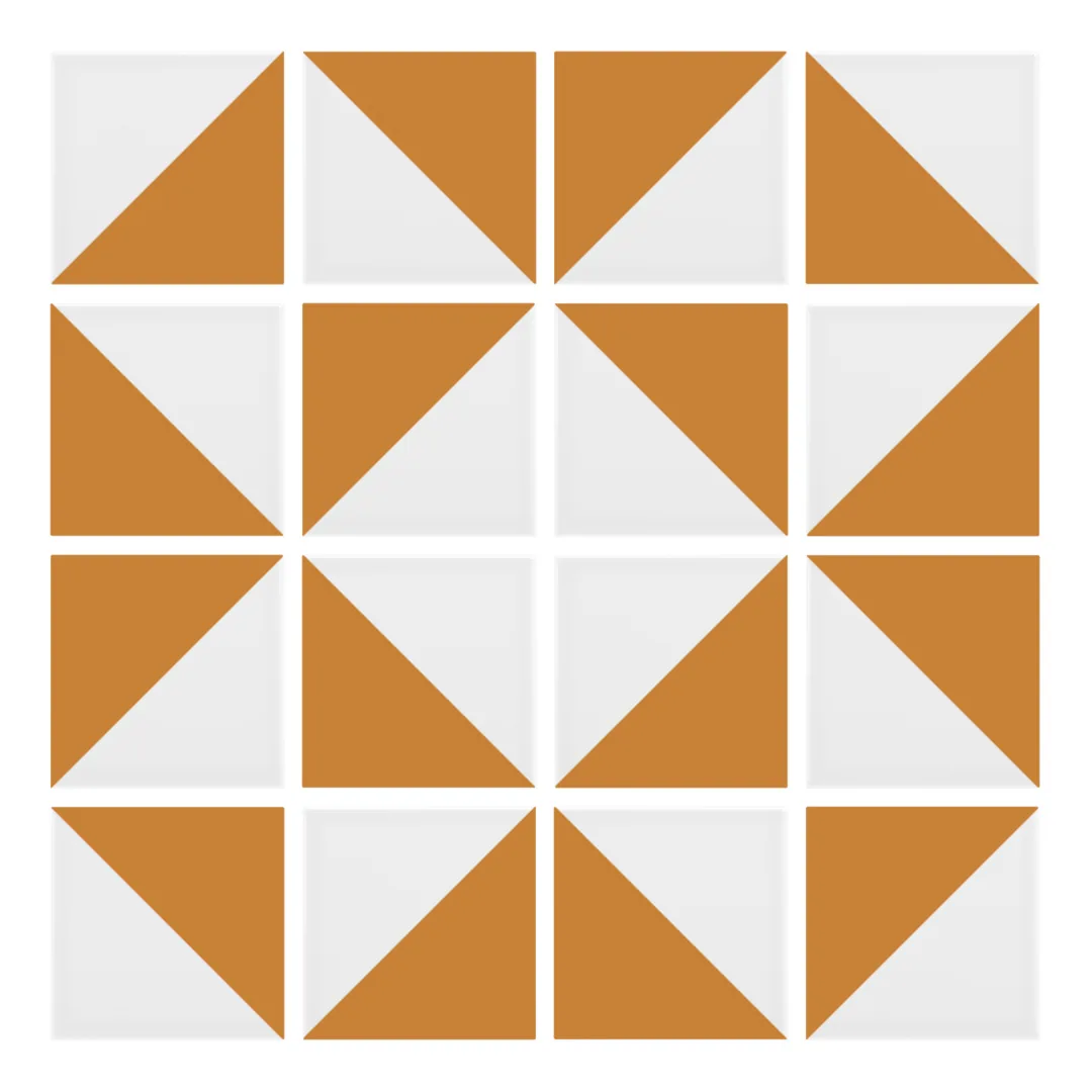 Patrón 3 de colocación de Azulejo Trigone Blanco 10x10 Naranja Mango Mate