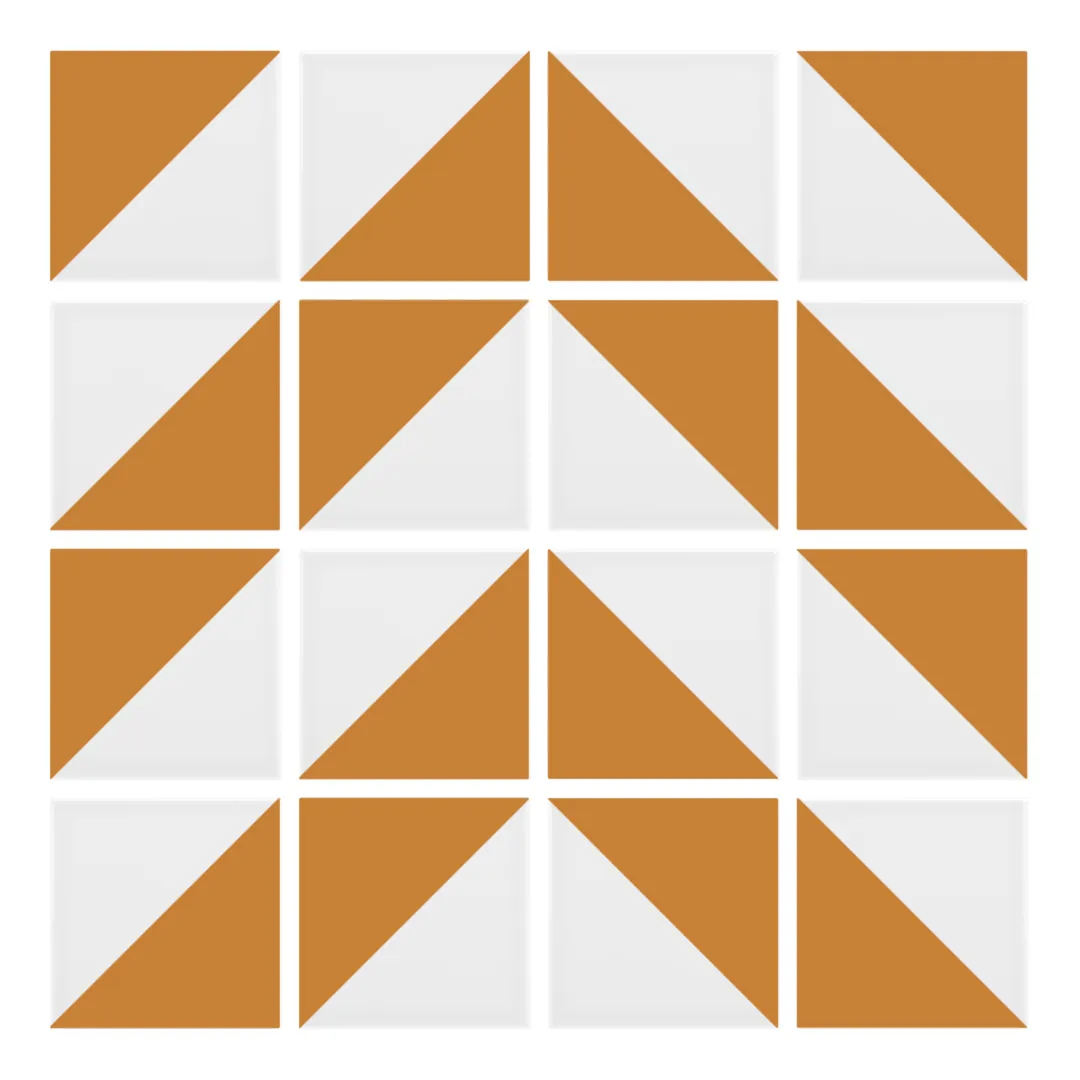 Patrón 4 de colocación de Azulejo Trigone Blanco 10x10 Naranja Mango Mate