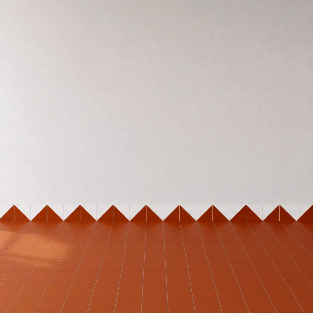 Azulejo Trigone Blanco 10x10 Naranja Oscuro Brillo formando una banda decorativa en una pared
