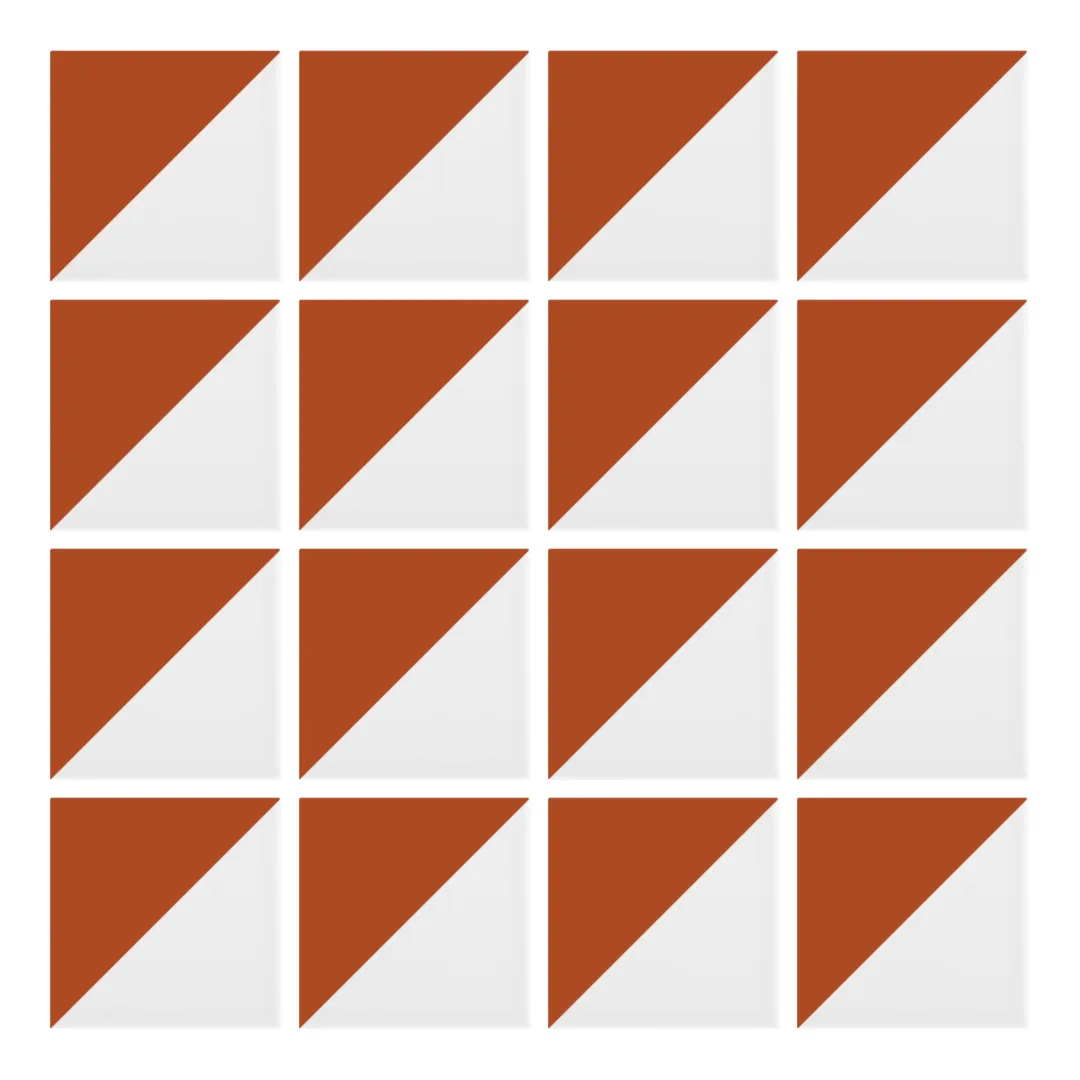 Patrón 1 de colocación de Azulejo Trigone Blanco 10x10 Naranja Oscuro Brillo